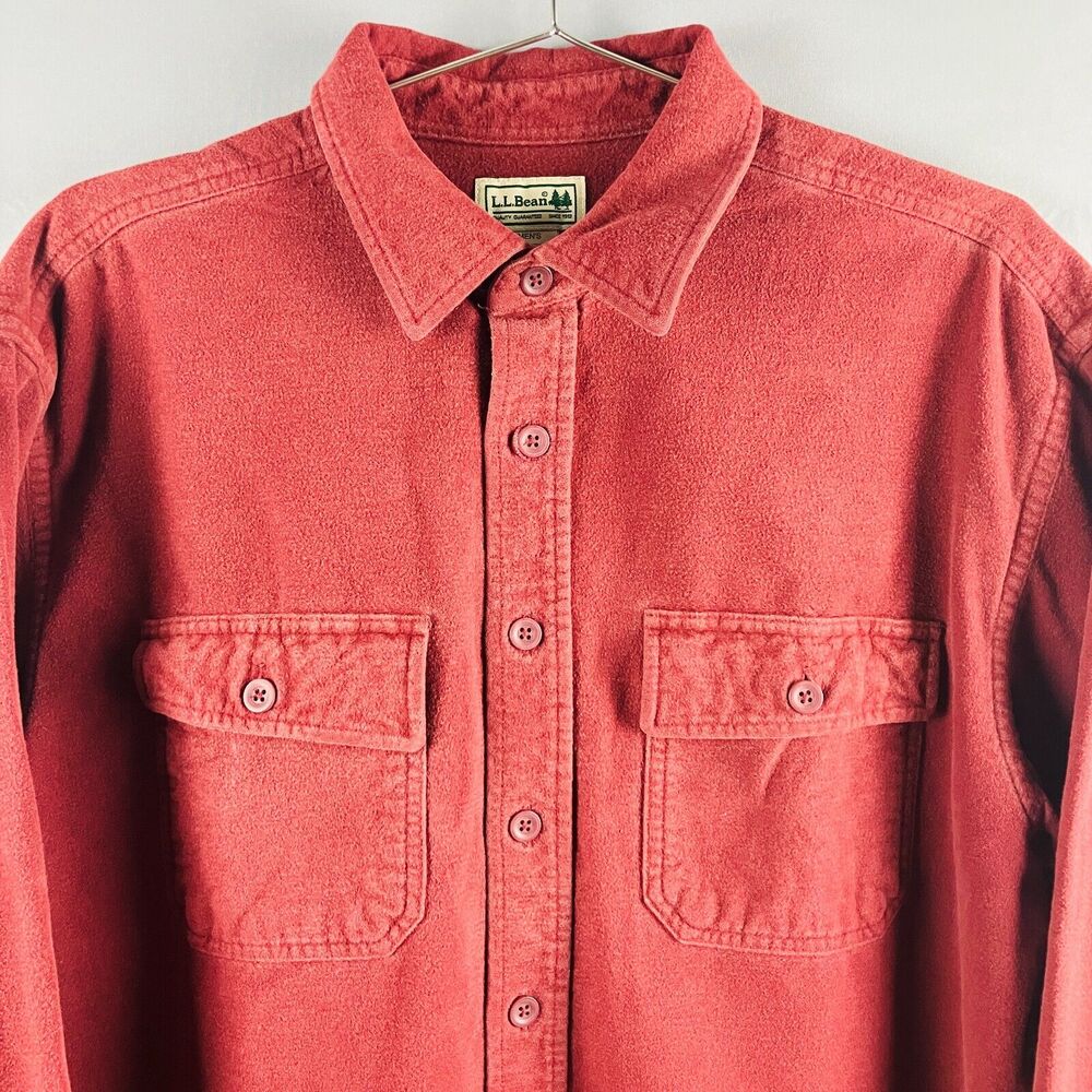 LL Bean Shirt Mens XL Tall Red Long Sleeve Button Down Shacket Vintage Autumn - Picture 4 of 8
